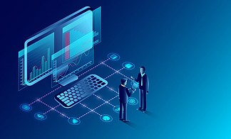 商業分析、溝通與當代營銷及軟件開發的融合 卡通矢量插畫的營銷力量